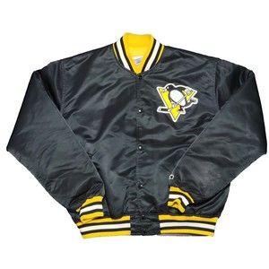 VTG 80s Pittsburgh Penguins Starter Jacket Mens XL Black Yellow Satin US…